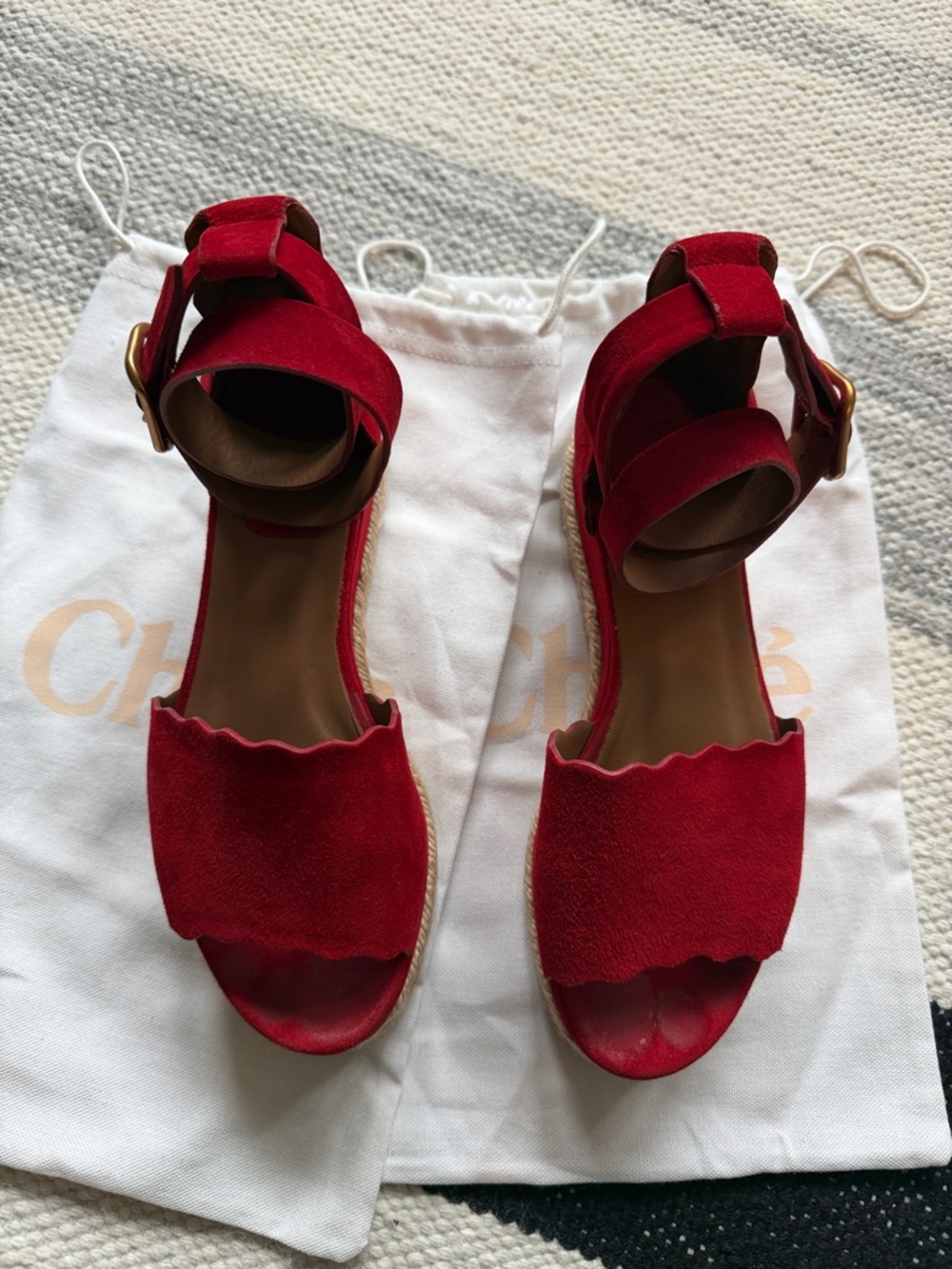 Chloe Lauren Leather Espadrille Platform Scallop Edge Sandals - Picture 3 of 8